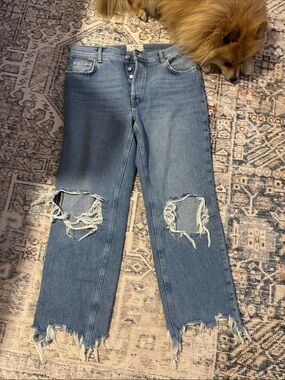 We The Free Light Blue Distressed Ankle Crop Jeans